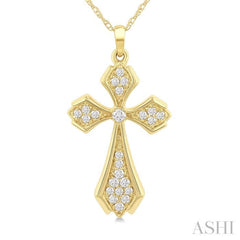1/6 Ctw Cross Round Cut Diamond Fashion Pendant With Chain in 10K Yellow Gold 1/6 Ctw Cross Round Cut Diamond Fashion Pendant With Chain in 10K Yellow Gold