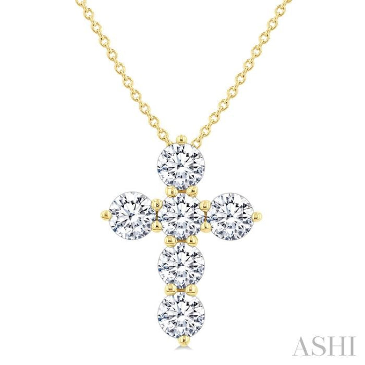 1 1/2 Ctw Round Cut Diamond Christian Cross 6-Stone Fashion Pendant With Chain in 14K Yellow Gold 1 1/2 Ctw Round Cut Diamond Christian Cross 6-Stone Fashion Pendant With Chain in 14K Yellow Gold