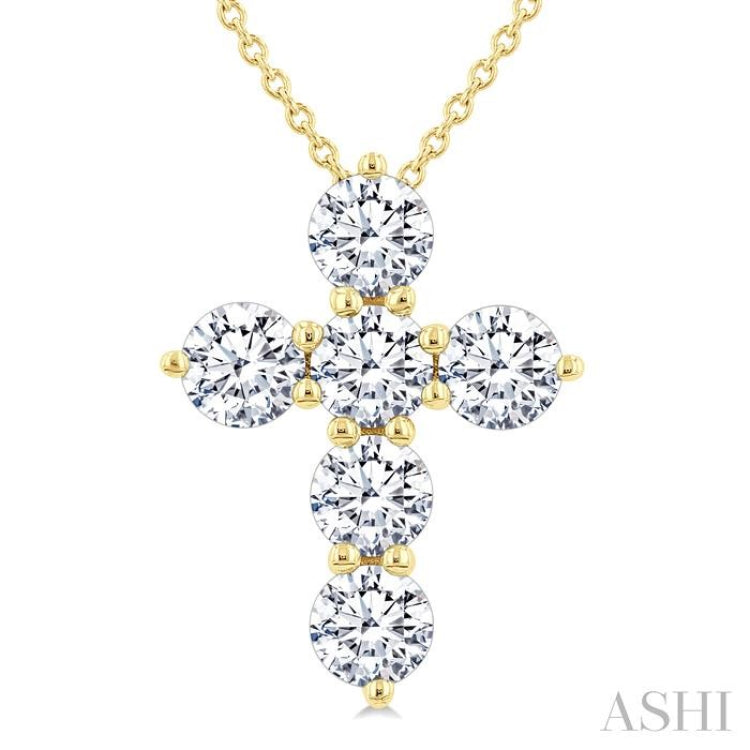 1 1/2 Ctw Round Cut Diamond Christian Cross 6-Stone Fashion Pendant With Chain in 14K Yellow Gold 1 1/2 Ctw Round Cut Diamond Christian Cross 6-Stone Fashion Pendant With Chain in 14K Yellow Gold