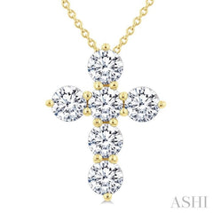 1 1/2 Ctw Round Cut Diamond Christian Cross 6-Stone Fashion Pendant With Chain in 14K Yellow Gold 1 1/2 Ctw Round Cut Diamond Christian Cross 6-Stone Fashion Pendant With Chain in 14K Yellow Gold