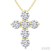 2 Ctw Round Cut Diamond Christian Cross 6-Stone Fashion Pendant With Chain in 14K Yellow Gold