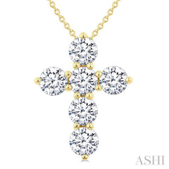 2 Ctw Round Cut Diamond Christian Cross 6-Stone Fashion Pendant With Chain in 14K Yellow Gold 2 Ctw Round Cut Diamond Christian Cross 6-Stone Fashion Pendant With Chain in 14K Yellow Gold