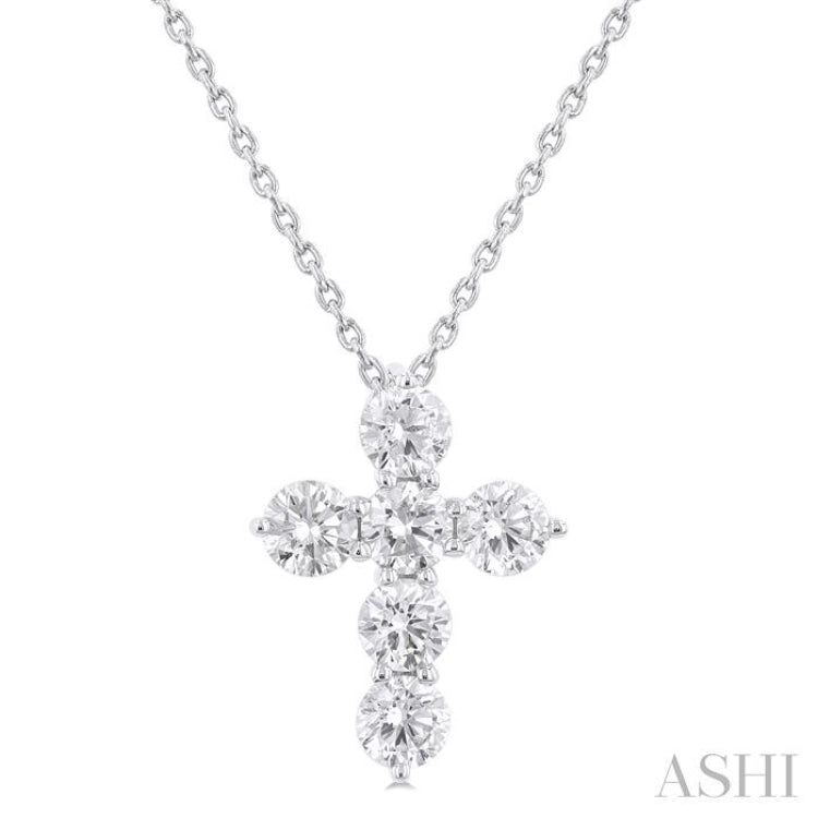 1 Ctw Round Cut Diamond Christian Cross 6-Stone Fashion Pendant With Chain in 14K White Gold 1 Ctw Round Cut Diamond Christian Cross 6-Stone Fashion Pendant With Chain in 14K White Gold