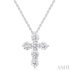 1 Ctw Round Cut Diamond Christian Cross 6-Stone Fashion Pendant With Chain in 14K White Gold 1 Ctw Round Cut Diamond Christian Cross 6-Stone Fashion Pendant With Chain in 14K White Gold