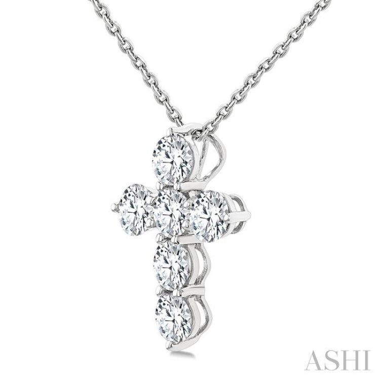 1 Ctw Round Cut Diamond Christian Cross 6-Stone Fashion Pendant With Chain in 14K White Gold 1 Ctw Round Cut Diamond Christian Cross 6-Stone Fashion Pendant With Chain in 14K White Gold