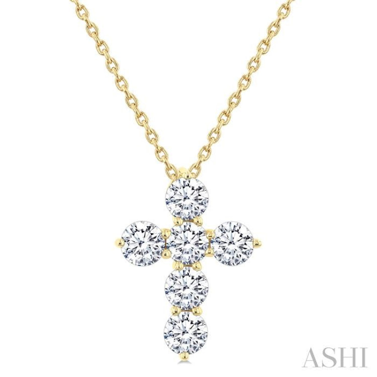 1 Ctw Round Cut Diamond Christian Cross 6-Stone Fashion Pendant With Chain in 14K Yellow Gold 1 Ctw Round Cut Diamond Christian Cross 6-Stone Fashion Pendant With Chain in 14K Yellow Gold