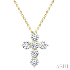 1 Ctw Round Cut Diamond Christian Cross 6-Stone Fashion Pendant With Chain in 14K Yellow Gold 1 Ctw Round Cut Diamond Christian Cross 6-Stone Fashion Pendant With Chain in 14K Yellow Gold