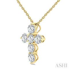1 Ctw Round Cut Diamond Christian Cross 6-Stone Fashion Pendant With Chain in 14K Yellow Gold 1 Ctw Round Cut Diamond Christian Cross 6-Stone Fashion Pendant With Chain in 14K Yellow Gold
