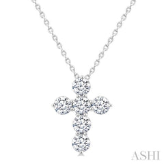 3/4 Ctw Round Cut Diamond Christian Cross 6-Stone Fashion Pendant With Chain in 14K White Gold 3/4 Ctw Round Cut Diamond Christian Cross 6-Stone Fashion Pendant With Chain in 14K White Gold