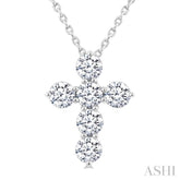 3/4 Ctw Round Cut Diamond Christian Cross 6-Stone Fashion Pendant With Chain in 14K White Gold