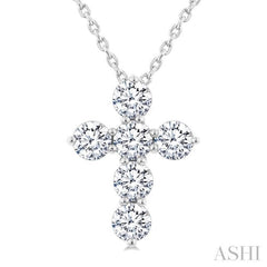 3/4 Ctw Round Cut Diamond Christian Cross 6-Stone Fashion Pendant With Chain in 14K White Gold 3/4 Ctw Round Cut Diamond Christian Cross 6-Stone Fashion Pendant With Chain in 14K White Gold