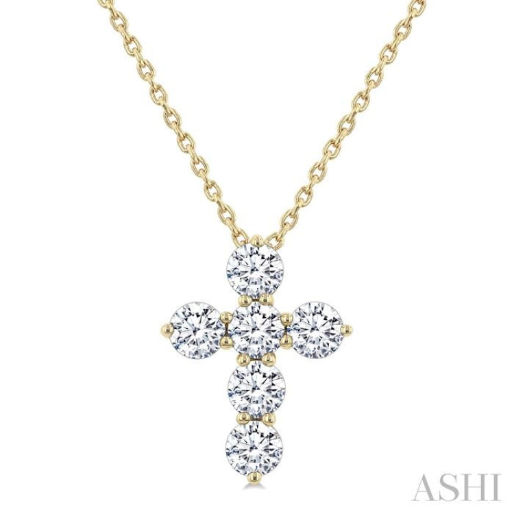 3/4 Ctw Round Cut Diamond Christian Cross 6-Stone Fashion Pendant With Chain in 14K Yellow Gold 3/4 Ctw Round Cut Diamond Christian Cross 6-Stone Fashion Pendant With Chain in 14K Yellow Gold