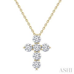 3/4 Ctw Round Cut Diamond Christian Cross 6-Stone Fashion Pendant With Chain in 14K Yellow Gold 3/4 Ctw Round Cut Diamond Christian Cross 6-Stone Fashion Pendant With Chain in 14K Yellow Gold