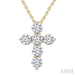 3/4 Ctw Round Cut Diamond Christian Cross 6-Stone Fashion Pendant With Chain in 14K Yellow Gold 3/4 Ctw Round Cut Diamond Christian Cross 6-Stone Fashion Pendant With Chain in 14K Yellow Gold
