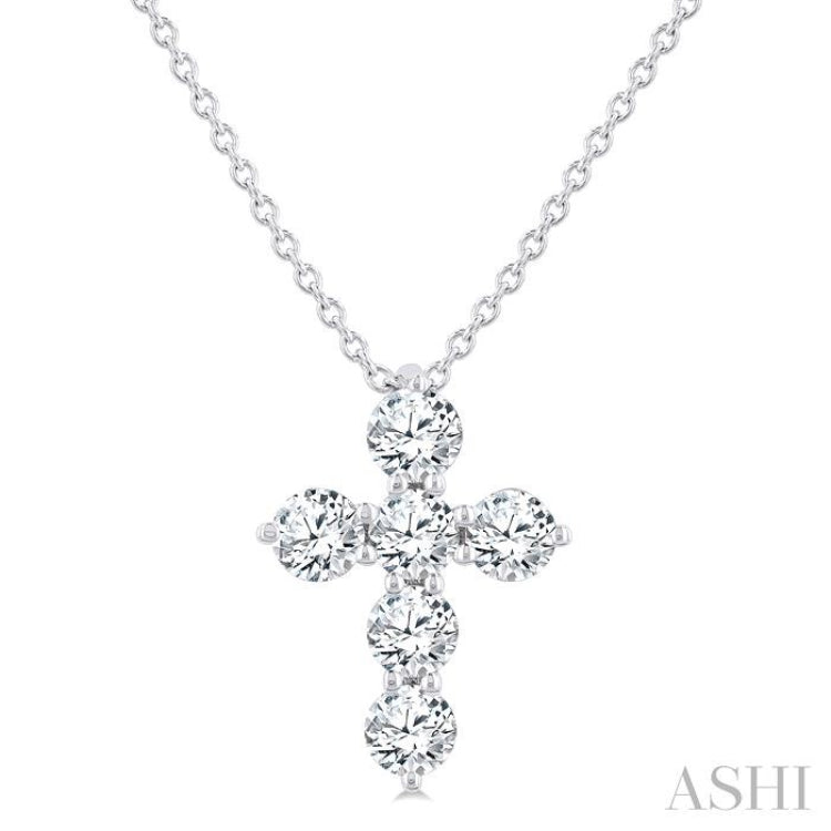 1/2 Ctw Round Cut Diamond Christian Cross 6-Stone Fashion Pendant With Chain in 14K White Gold 1/2 Ctw Round Cut Diamond Christian Cross 6-Stone Fashion Pendant With Chain in 14K White Gold