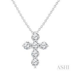 1/2 Ctw Round Cut Diamond Christian Cross 6-Stone Fashion Pendant With Chain in 14K White Gold 1/2 Ctw Round Cut Diamond Christian Cross 6-Stone Fashion Pendant With Chain in 14K White Gold