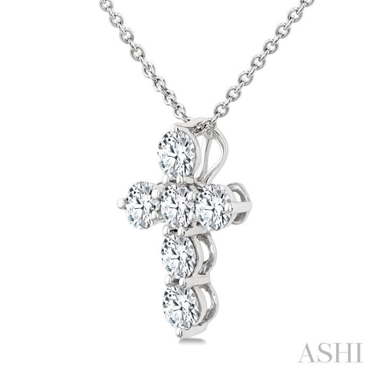 1/2 Ctw Round Cut Diamond Christian Cross 6-Stone Fashion Pendant With Chain in 14K White Gold 1/2 Ctw Round Cut Diamond Christian Cross 6-Stone Fashion Pendant With Chain in 14K White Gold