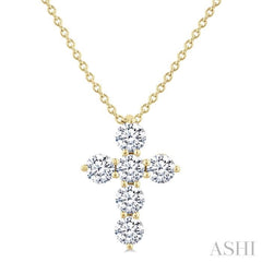1/2 Ctw Round Cut Diamond Christian Cross 6-Stone Fashion Pendant With Chain in 14K Yellow Gold 1/2 Ctw Round Cut Diamond Christian Cross 6-Stone Fashion Pendant With Chain in 14K Yellow Gold