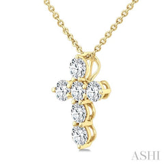 1/2 Ctw Round Cut Diamond Christian Cross 6-Stone Fashion Pendant With Chain in 14K Yellow Gold 1/2 Ctw Round Cut Diamond Christian Cross 6-Stone Fashion Pendant With Chain in 14K Yellow Gold