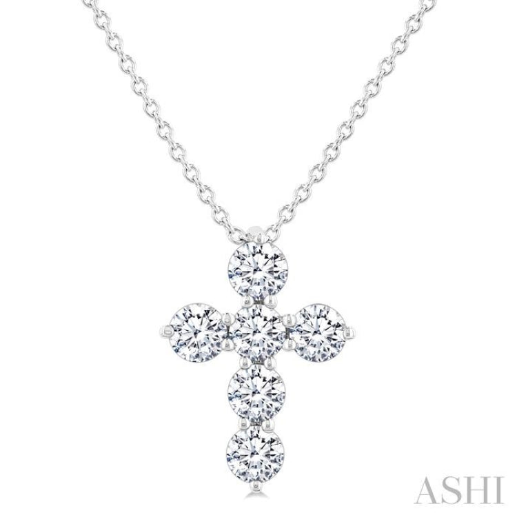 1/2 Ctw Round Cut Diamond Christian Cross 6-Stone Fashion Pendant With Chain in 14K White Gold 1/2 Ctw Round Cut Diamond Christian Cross 6-Stone Fashion Pendant With Chain in 14K White Gold