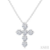 1/2 Ctw Round Cut Diamond Christian Cross 6-Stone Fashion Pendant With Chain in 14K White Gold