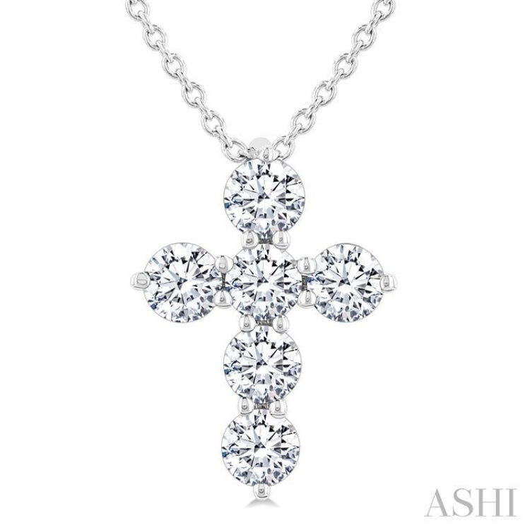 1/2 Ctw Round Cut Diamond Christian Cross 6-Stone Fashion Pendant With Chain in 14K White Gold 1/2 Ctw Round Cut Diamond Christian Cross 6-Stone Fashion Pendant With Chain in 14K White Gold