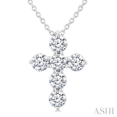 1/2 Ctw Round Cut Diamond Christian Cross 6-Stone Fashion Pendant With Chain in 14K White Gold 1/2 Ctw Round Cut Diamond Christian Cross 6-Stone Fashion Pendant With Chain in 14K White Gold