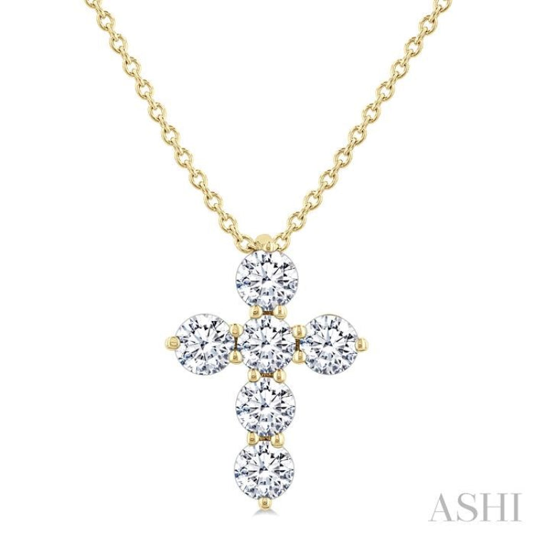 1/2 Ctw Round Cut Diamond Christian Cross 6-Stone Fashion Pendant With Chain in 14K Yellow Gold 1/2 Ctw Round Cut Diamond Christian Cross 6-Stone Fashion Pendant With Chain in 14K Yellow Gold