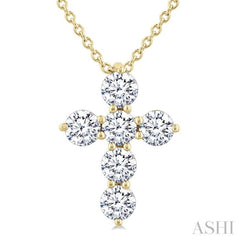 1/2 Ctw Round Cut Diamond Christian Cross 6-Stone Fashion Pendant With Chain in 14K Yellow Gold 1/2 Ctw Round Cut Diamond Christian Cross 6-Stone Fashion Pendant With Chain in 14K Yellow Gold