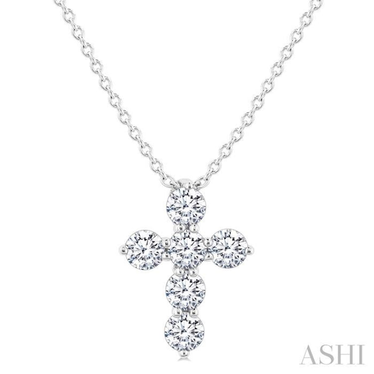 1/3 Ctw Round Cut Diamond Christian Cross 6-Stone Fashion Pendant With Chain in 14K White Gold 1/3 Ctw Round Cut Diamond Christian Cross 6-Stone Fashion Pendant With Chain in 14K White Gold