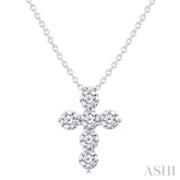 1/3 Ctw Round Cut Diamond Christian Cross 6-Stone Fashion Pendant With Chain in 14K White Gold