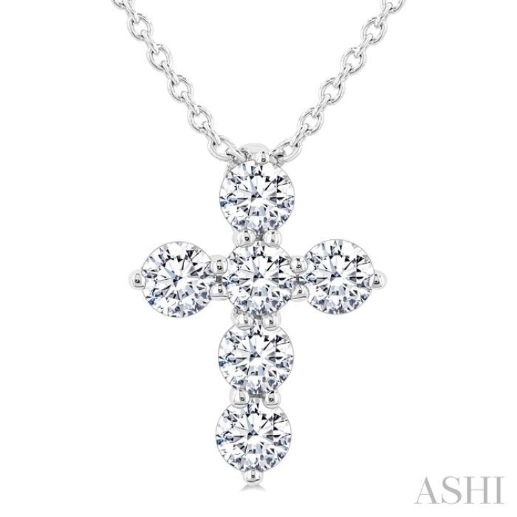 1/3 Ctw Round Cut Diamond Christian Cross 6-Stone Fashion Pendant With Chain in 14K White Gold 1/3 Ctw Round Cut Diamond Christian Cross 6-Stone Fashion Pendant With Chain in 14K White Gold