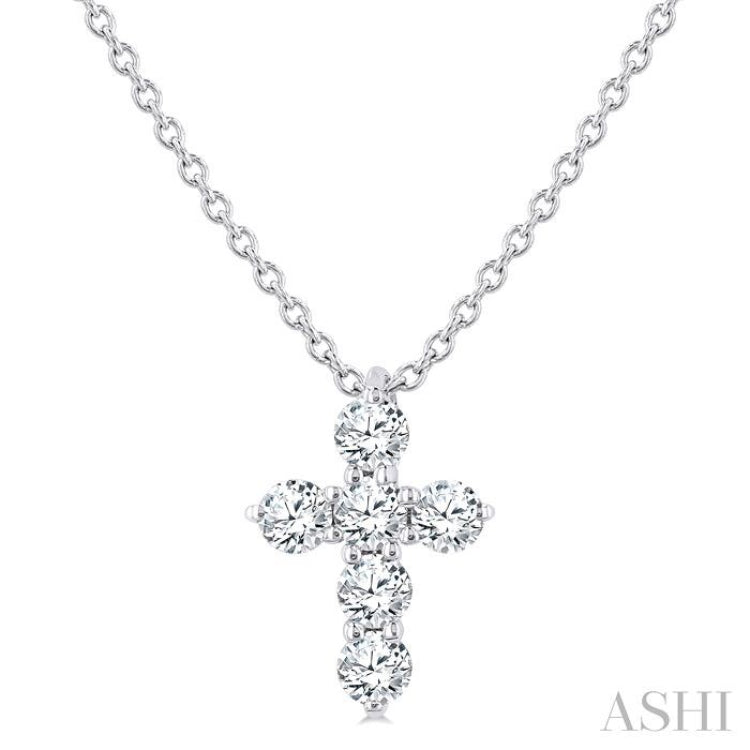 1/4 Ctw Round Cut Diamond Christian Cross 6-Stone Fashion Pendant With Chain in 14K White Gold 1/4 Ctw Round Cut Diamond Christian Cross 6-Stone Fashion Pendant With Chain in 14K White Gold