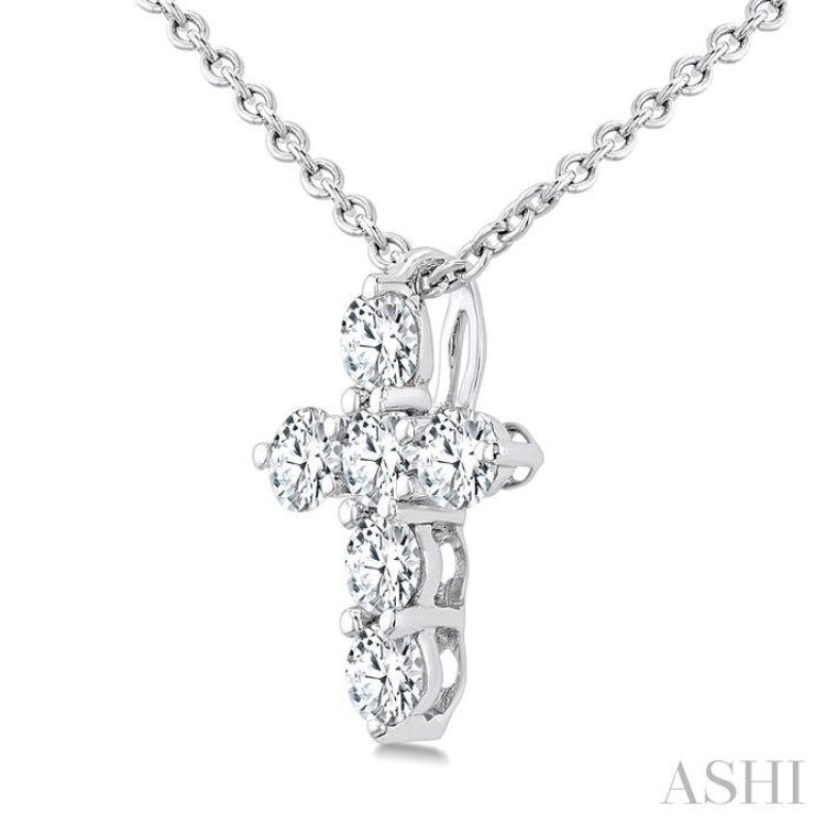 1/4 Ctw Round Cut Diamond Christian Cross 6-Stone Fashion Pendant With Chain in 14K White Gold 1/4 Ctw Round Cut Diamond Christian Cross 6-Stone Fashion Pendant With Chain in 14K White Gold