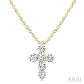 1/4 Ctw Round Cut Diamond Christian Cross 6-Stone Fashion Pendant With Chain in 14K Yellow Gold