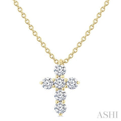 1/4 Ctw Round Cut Diamond Christian Cross 6-Stone Fashion Pendant With Chain in 14K Yellow Gold 1/4 Ctw Round Cut Diamond Christian Cross 6-Stone Fashion Pendant With Chain in 14K Yellow Gold