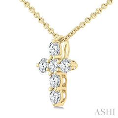 1/4 Ctw Round Cut Diamond Christian Cross 6-Stone Fashion Pendant With Chain in 14K Yellow Gold 1/4 Ctw Round Cut Diamond Christian Cross 6-Stone Fashion Pendant With Chain in 14K Yellow Gold