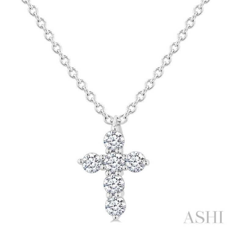1/6 Ctw Round Cut Diamond Christian Cross 6-Stone Fashion Pendant With Chain in 14K White Gold 1/6 Ctw Round Cut Diamond Christian Cross 6-Stone Fashion Pendant With Chain in 14K White Gold