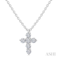 1/6 Ctw Round Cut Diamond Christian Cross 6-Stone Fashion Pendant With Chain in 14K White Gold 1/6 Ctw Round Cut Diamond Christian Cross 6-Stone Fashion Pendant With Chain in 14K White Gold
