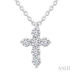 1/6 Ctw Round Cut Diamond Christian Cross 6-Stone Fashion Pendant With Chain in 14K White Gold 1/6 Ctw Round Cut Diamond Christian Cross 6-Stone Fashion Pendant With Chain in 14K White Gold