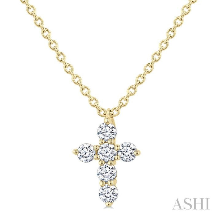 1/6 Ctw Round Cut Diamond Christian Cross 6-Stone Fashion Pendant With Chain in 14K Yellow Gold 1/6 Ctw Round Cut Diamond Christian Cross 6-Stone Fashion Pendant With Chain in 14K Yellow Gold