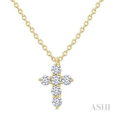 1/6 Ctw Round Cut Diamond Christian Cross 6-Stone Fashion Pendant With Chain in 14K Yellow Gold