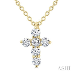 1/6 Ctw Round Cut Diamond Christian Cross 6-Stone Fashion Pendant With Chain in 14K Yellow Gold 1/6 Ctw Round Cut Diamond Christian Cross 6-Stone Fashion Pendant With Chain in 14K Yellow Gold