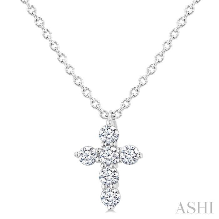 1/6 Ctw Round Cut Diamond Christian Cross 6-Stone Fashion Pendant With Chain in 14K White Gold 1/6 Ctw Round Cut Diamond Christian Cross 6-Stone Fashion Pendant With Chain in 14K White Gold