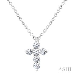 1/6 Ctw Round Cut Diamond Christian Cross 6-Stone Fashion Pendant With Chain in 14K White Gold 1/6 Ctw Round Cut Diamond Christian Cross 6-Stone Fashion Pendant With Chain in 14K White Gold