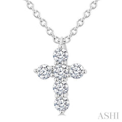 1/6 Ctw Round Cut Diamond Christian Cross 6-Stone Fashion Pendant With Chain in 14K White Gold 1/6 Ctw Round Cut Diamond Christian Cross 6-Stone Fashion Pendant With Chain in 14K White Gold