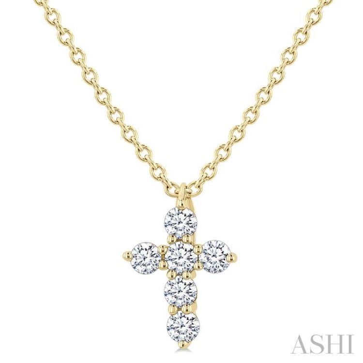 1/6 Ctw Round Cut Diamond Christian Cross 6-Stone Fashion Pendant With Chain in 14K Yellow Gold 1/6 Ctw Round Cut Diamond Christian Cross 6-Stone Fashion Pendant With Chain in 14K Yellow Gold