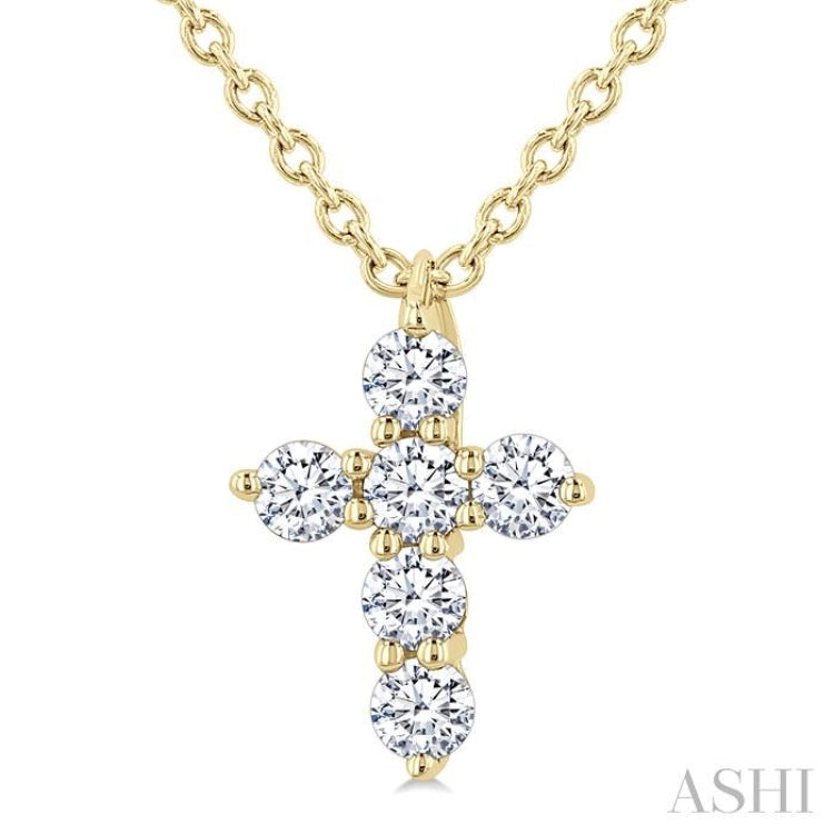 1/6 Ctw Round Cut Diamond Christian Cross 6-Stone Fashion Pendant With Chain in 14K Yellow Gold 1/6 Ctw Round Cut Diamond Christian Cross 6-Stone Fashion Pendant With Chain in 14K Yellow Gold