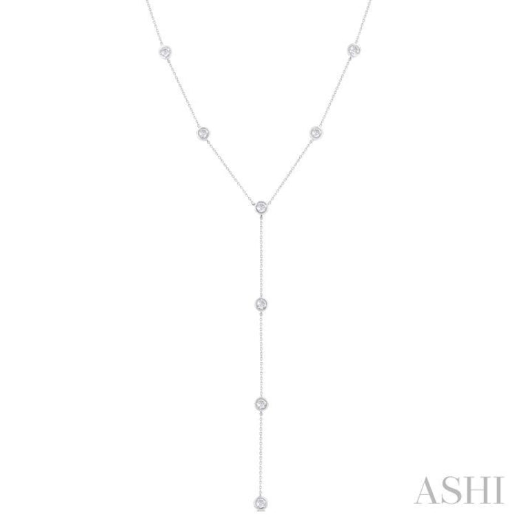 1 Ctw Bezel Set Round Cut Diamond Y-Shape Lariat Station Necklace in 14K White Gold 1 Ctw Bezel Set Round Cut Diamond Y-Shape Lariat Station Necklace in 14K White Gold