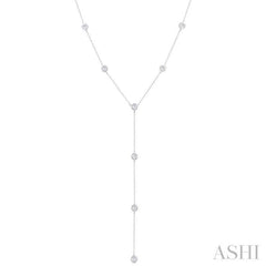 1 Ctw Bezel Set Round Cut Diamond Y-Shape Lariat Station Necklace in 14K White Gold 1 Ctw Bezel Set Round Cut Diamond Y-Shape Lariat Station Necklace in 14K White Gold
